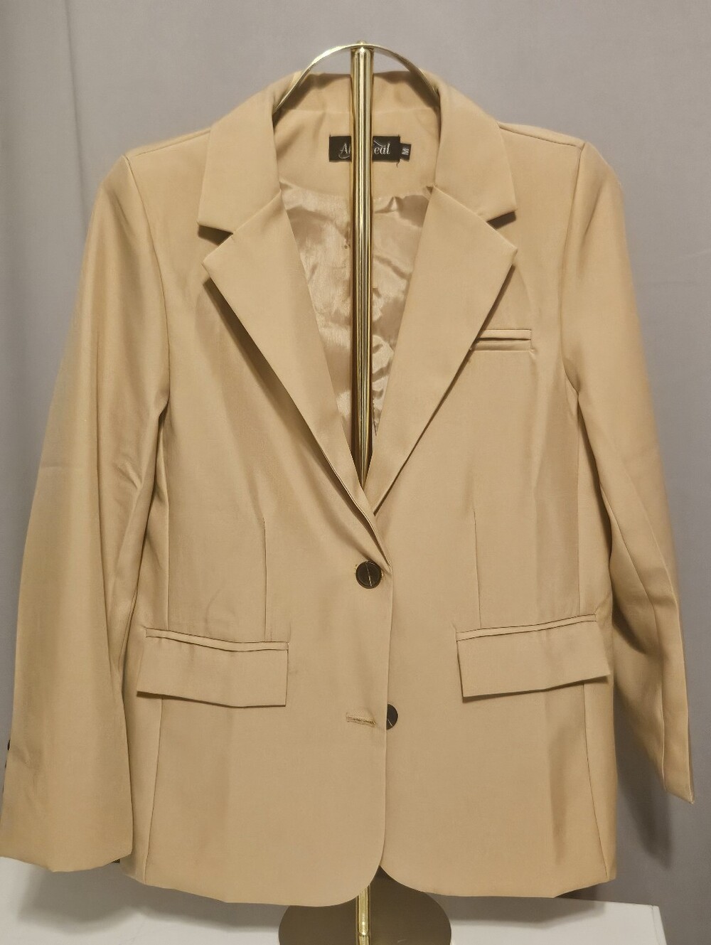 Women's Beige Blazer Jacket - Classic Two-Button Suit Jacket